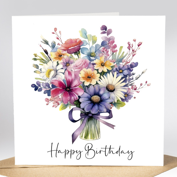 Floral Birthday Cards - Bright Colourful Floral Card - Standard Smooth Card