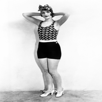 Holy Mackerel bathing belle retro black and white photographic card featuring a vintage image of a girl in an old fashioned swimsuit - 12.6 x 17.7cm and blank inside