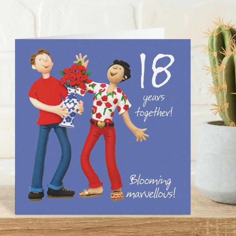 18th anniversary card - designed by Erica Sturla - 15cm square and blank inside, made in the UK