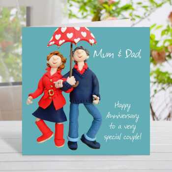 Mum & Dad happy anniversary card - designed by Erica Sturla - 15cm square and blank inside, made in the UK