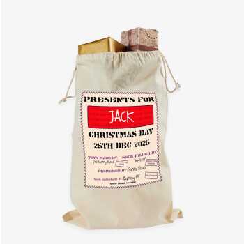 Santa Presents Printed Cotton Canvas Sack Personalised With a Name