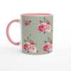 Pink Roses On Green Mug