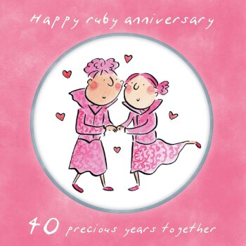 Holy Mackerel same sex LGBTQ+ 40th Ruby anniversary card (female) by Rosie Brooks - blank inside - 15cm square