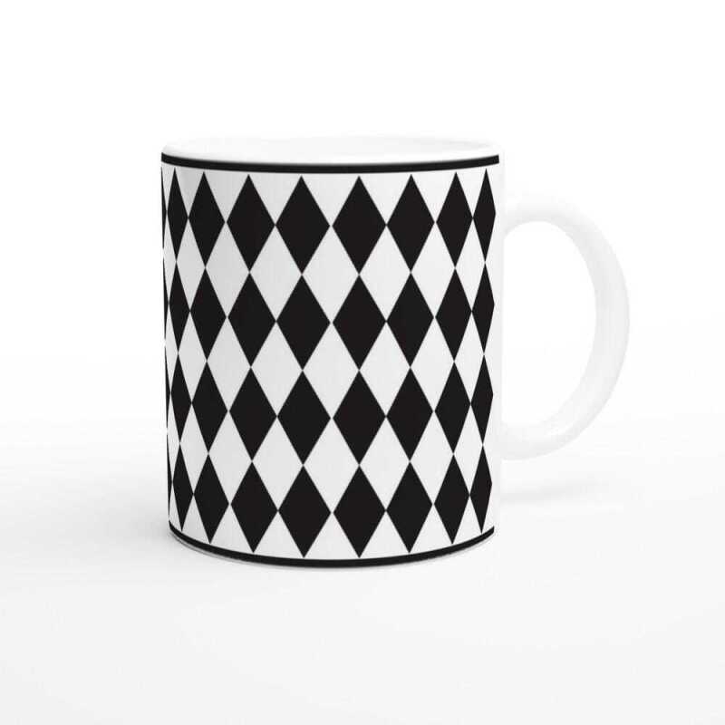 Black Checkerboard Diamond Coffee Mug - Ceramic White