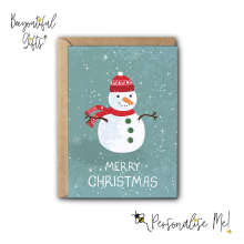 Christmas Card - Watercolour Merry Christmas Snowman - Small (Approx. A6 | 105mm x 148mm | 4.1in x 5.8in) - Standard Smooth Card