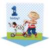 Birthday boy age 1 with doggie - child's age birthday - designed by Erica Sturla - 15cm square and blank inside, made in the UK