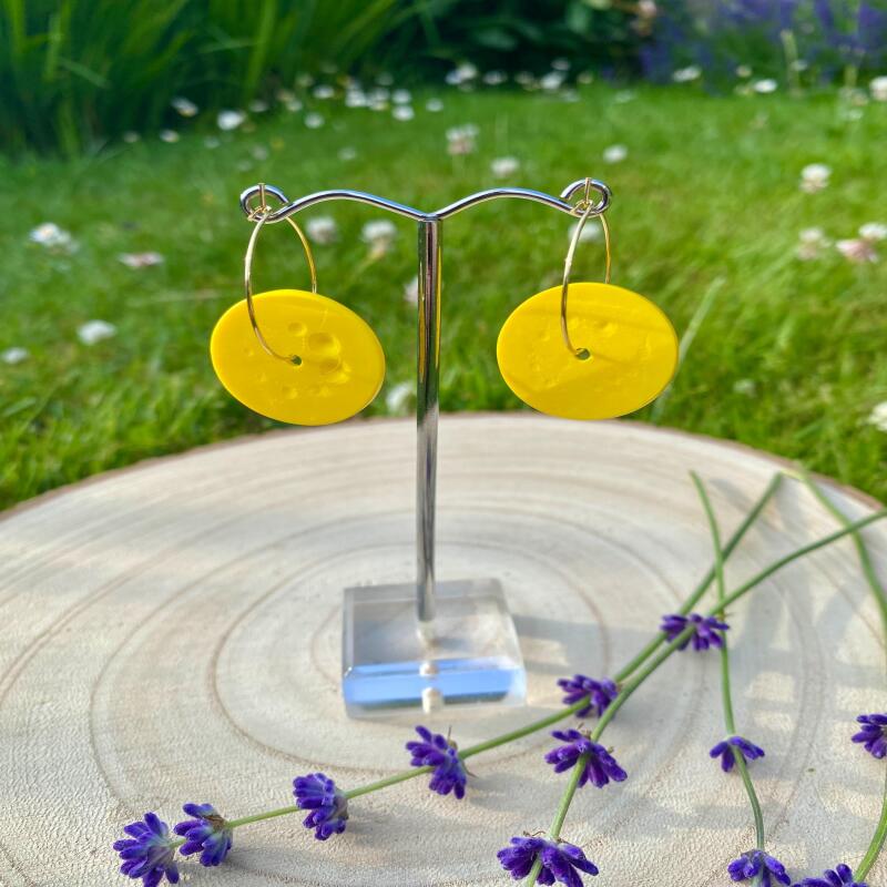 Polymer clay, Lemon Hoop Earrings: Abstract Summer Jewelry - silver