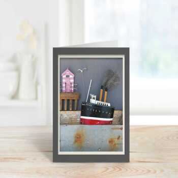 Channel Princess - quayside fishing trawler themed blank card - designed by Seth Draper - 15cm square and blank inside, made in the UK