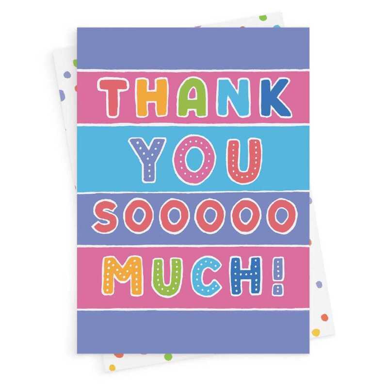 Thank you sooooo much, vibrant thank you card with a gorgeous printed envelope - 12 x 17cm and blank inside - made in the UK