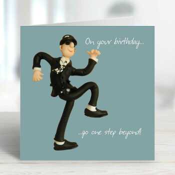 Go one step beyond birthday card for him - designed by Erica Sturla - 15cm square and blank inside, made in the UK