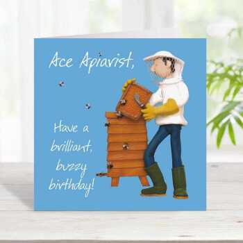 Ace apiarist birthday card for a beekeeper - designed by Erica Sturla - 15cm square and blank inside, made in the UK