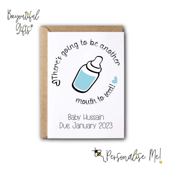 Personalised Pregnancy Announcement Card - There's Going To Be Another Mouth To Feed - Yellow - Small (Approx. A6)