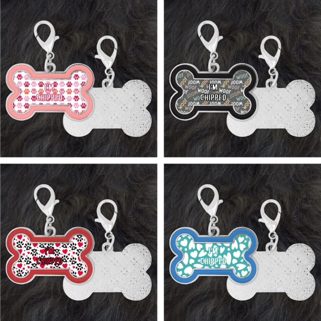 Bone Shaped 'I'm Chipped' Safety Pet Collar Tag - Red