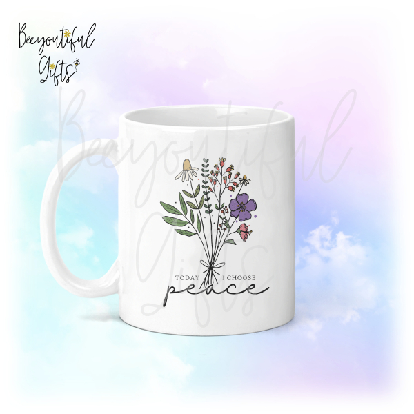 Today I Choose Peace Vintage Style Floral Ceramic Mug