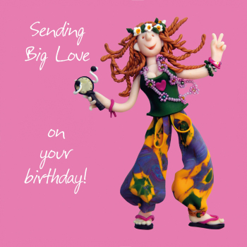 Holy Mackerel sending big love birthday card for her - designed by artist Erica Sturla - 15cm square and blank inside for your message - made in the UK