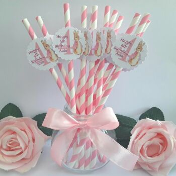 6 Personalised Flopsy Bunny Straws, Flopsy Birthday, Peter Rabbit Straws,ANY AGE