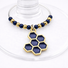 Handmade Wine Glass Charm - Enamel Blue Honeycomb