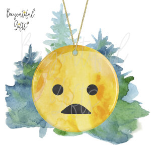 Watercolour Emoji Ceramic Christmas Tree Decoration - Open Mouth Frown