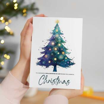 Son & Daughter-in-law Christmas Card, Watercolour Christmas Tree Design, For Him, Christmas Card