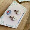Handmade White Heart Drop Earrings, Polymer Clay, Silver Tone Studs