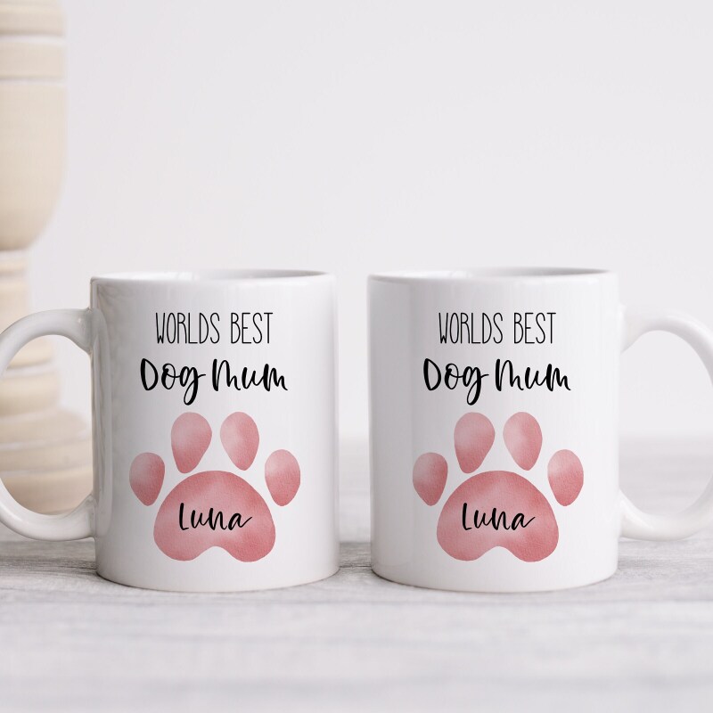 Worlds Best Dog Mum Mug, Best Dog Dad Mug, Personalised Dog Mum, Dog Paw Mug, Custom Mug, Gifts For Dog Mum, Dog - GREY - 1