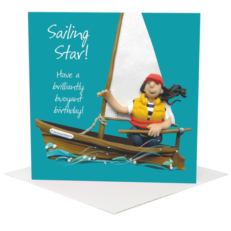 Sailing star birthday card for her - designed by Erica Sturla - 15cm square and blank inside, made in the UK