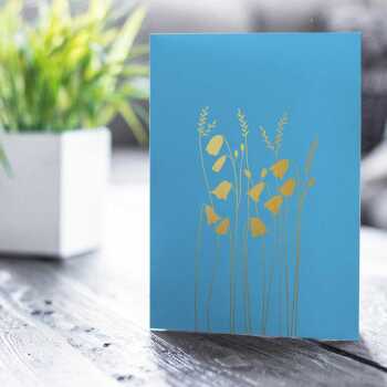 Harebells greeting card embellished with gold foil -  designed by artist Eloise Hall - 15.7 x 11cm and blank inside