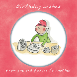 Holy Mackerel From one fossil to another, a 15cm square birthday card featuring Rosie Brooks artwork, blank inside for your message