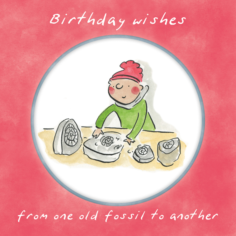 Holy Mackerel From one fossil to another, a 15cm square birthday card featuring Rosie Brooks artwork, blank inside for your message