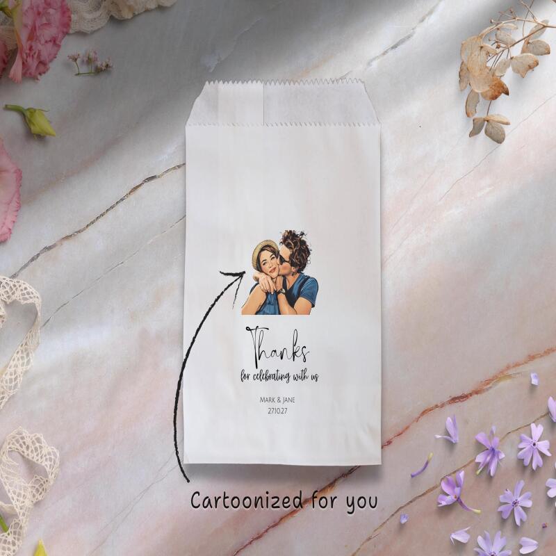Personalised Wedding Candy Bags | Your Picture Cartoonised | 15cm × 10cm | White | Wedding, Party - White - Sample (not custom)