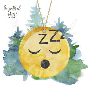 Watercolour Emoji Ceramic Christmas Tree Decoration - Sleeping