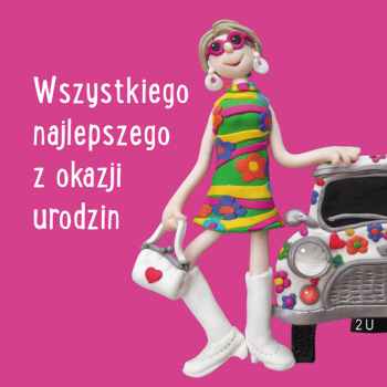 Holy Mackerel Wszystkiego najlepszego z okazji urodzin retro female Polish birthday card for her - designed by artist Erica Sturla - 15cm square and blank inside for your message - made in the UK