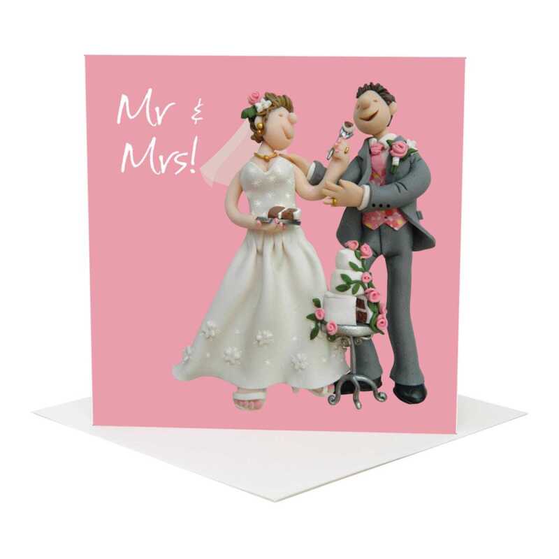 Mr and Mrs romantic wedding card for a couple - designed by Erica Sturla - 15cm square and blank inside, made in the UK