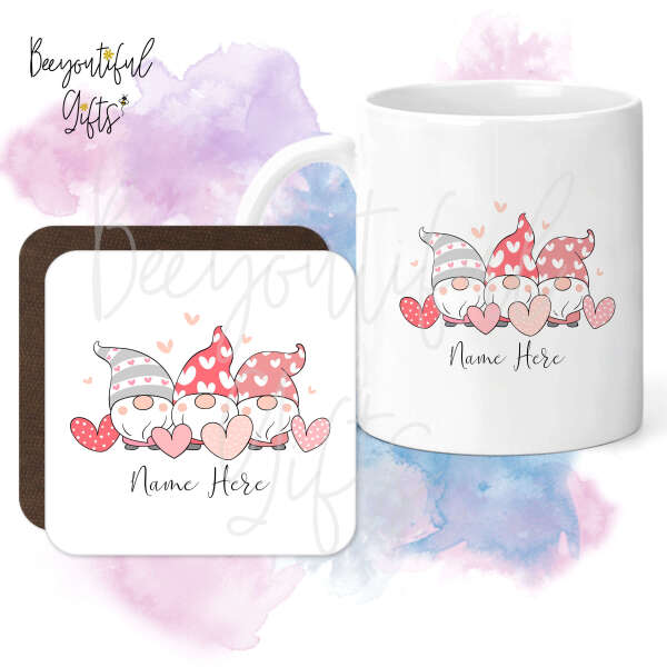 Personalised Mug & Coaster Set - Valentine Gnomes