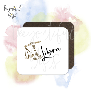 Zodiac Line Art Themed Wooden Coaster - Libra