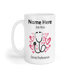 Personalised Ceramic Mug - Stethoscope & Hearts