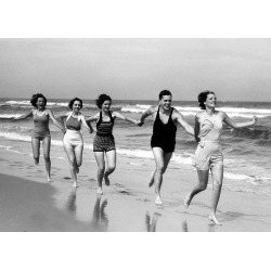 Holy Mackerel Holding hands on the beach retro black and white photographic card featuring a vintage image of friends at the seaside - 12.6 x 17.7cm and blank inside