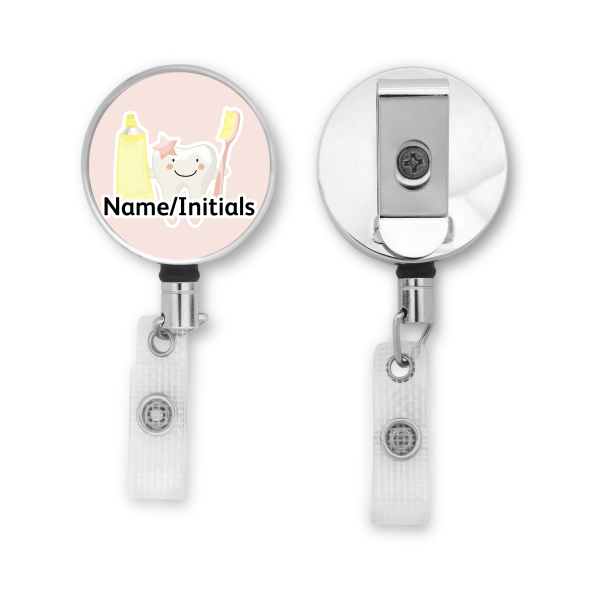 Personalised Metal ID Reel - Cute Tooth Pink