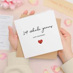 14th Anniversary Card For Wife, Husband, Girlfriend or Boyfriend, Simple Love Heart, Modern & Charming Gesture