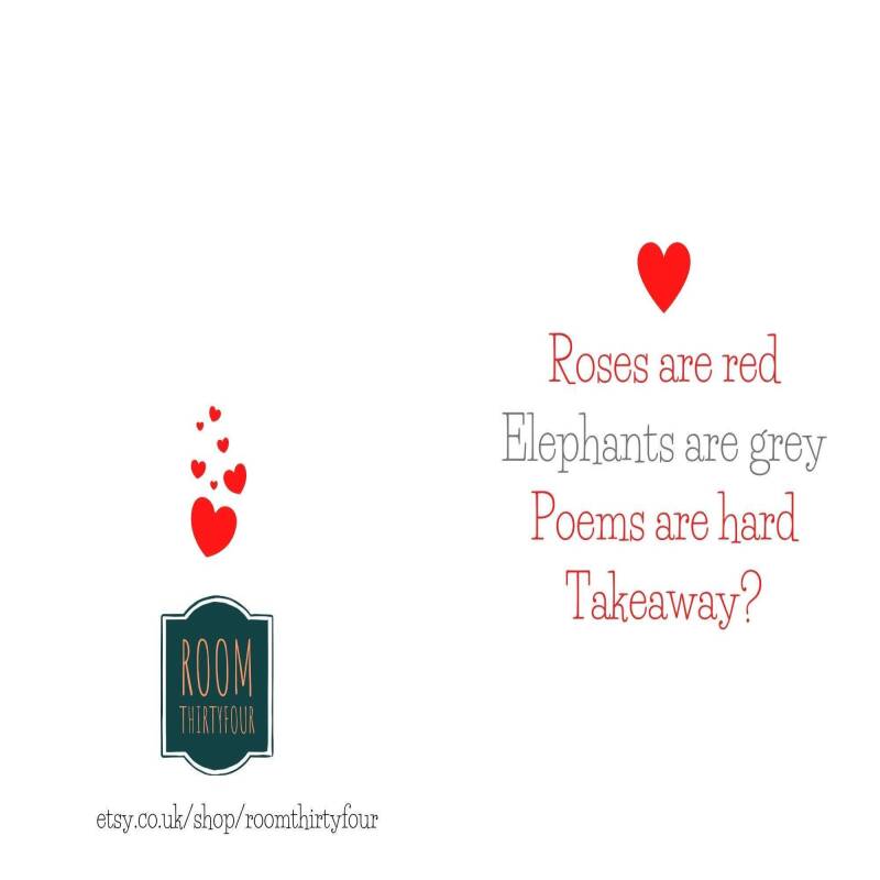Funny Valentine's Card - Roses are Red poem - For Him or For Her - Valentines Day