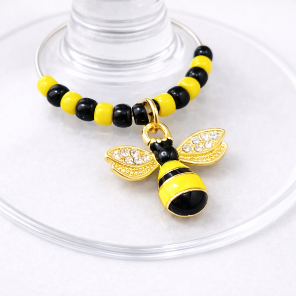Handmade Wine Glass Charm - Rhinestone Honey Bee