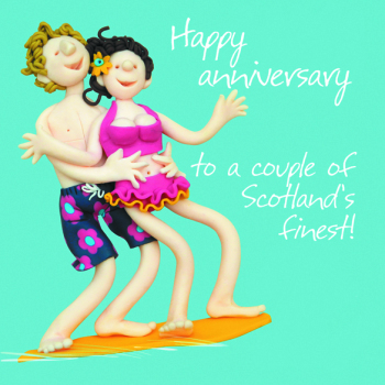 A Couple of Scotland's Finest Birthday Greetings Card, Designed by Erica Sturla for Holy Mackerel. Card is 150mm Square and Blank Inside.