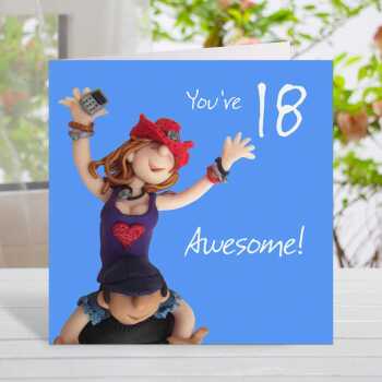 18th birthday card for her - designed by Erica Sturla - 15cm square and blank inside, made in the UK