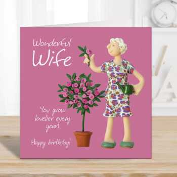 Wonderful wife birthday card - designed by Erica Sturla - 15cm square and blank inside, made in the UK