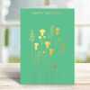 Happy birthday card with a pretty gold foil thistles and grass  print - designed by artist Eloise Hall - 15.7 x 11cm and blank inside