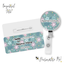 #hello my name is... Name Badge & Metal ID Reel - Cute Floral Pattern