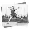 Flying return, black & white vintage photographic card featuring a tennis player mid leap - 12.6 x 17.7cm and blank inside - made in the UK