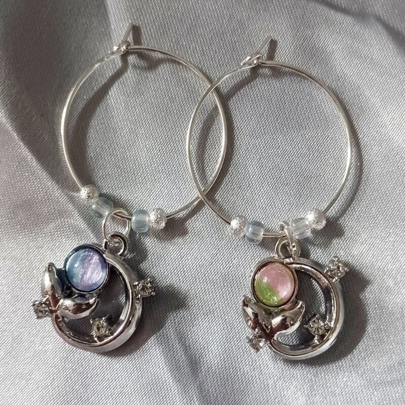 Wine Glass Charms Mermaids in the Moonlight - Silver Tone