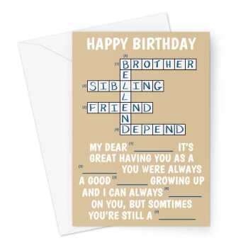 Happy Birthday Card For Brother - Funny Bell End Crossword - A5 Greeting Card