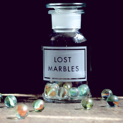 Holy Mackerel lost marbles retro themed blank greeting card for him or her - designed by Andy Poplar - 15cm square and blank inside for your message